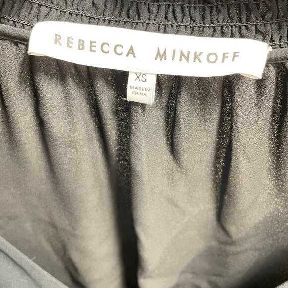 Rebecca Minkoff Noelle Dress Womens‎ XS Black Peasant Embroidered Smocked V-Neck - Picture 10 of 16